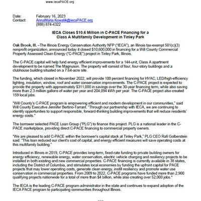 IECA Announces $10.6M Financing for Tinley Park