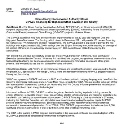 News on Illinois Energy Conservation Financing Closure